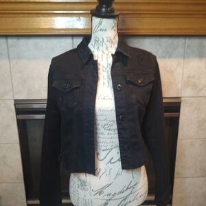 Wax Jean Small Black Denim Crop Distressed Jacket!